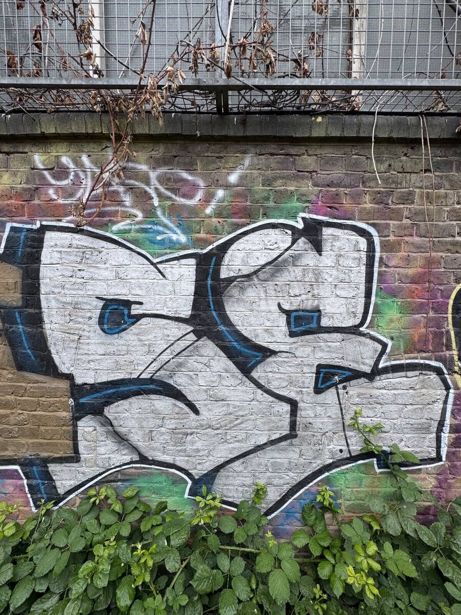 Spray paint tags on brick wall prior to paint removal